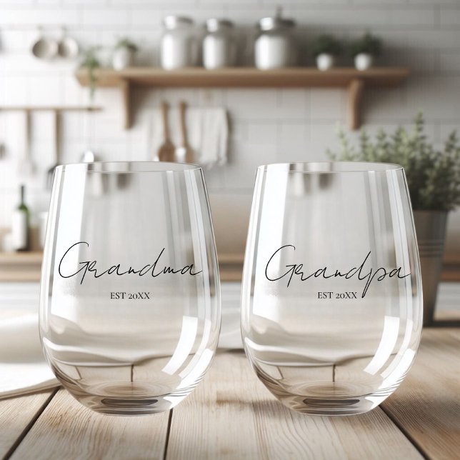 Personalized Grandma And Grandpa  Stemless Wine Glass (Creator Uploaded)