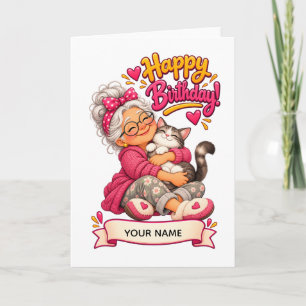 Personalized Grandma Birthday Card with Cat