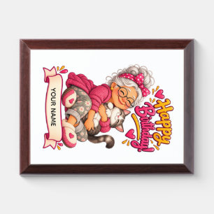 Personalized Grandma Birthday Card with Cat Award Plaque