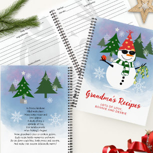 Personalized Grandma Christmas Snowman Recipe Book