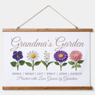 Personalized Grandma Crochet Style Birth Flower Hanging Tapestry