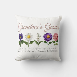 Personalized Grandma Crochet Style Birth Flower Throw Pillow