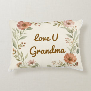 Personalized Grandma Custom Floral Wreath Gift Accent Pillow