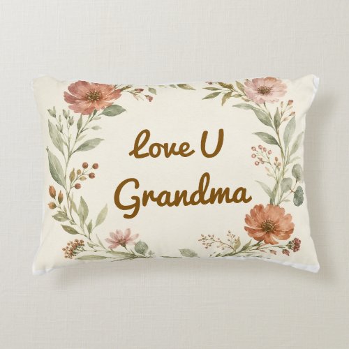 Personalized Grandma Custom Floral Wreath Gift Accent Pillow