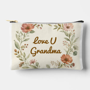 Personalized Grandma Custom Floral Wreath Gift Accessory Pouch