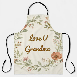 Personalized Grandma Custom Floral Wreath Gift Apron