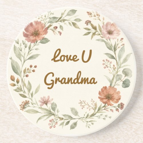 Personalized Grandma Custom Floral Wreath Gift Coaster