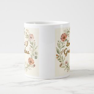 Personalized Grandma Custom Floral Wreath Gift Giant Coffee Mug