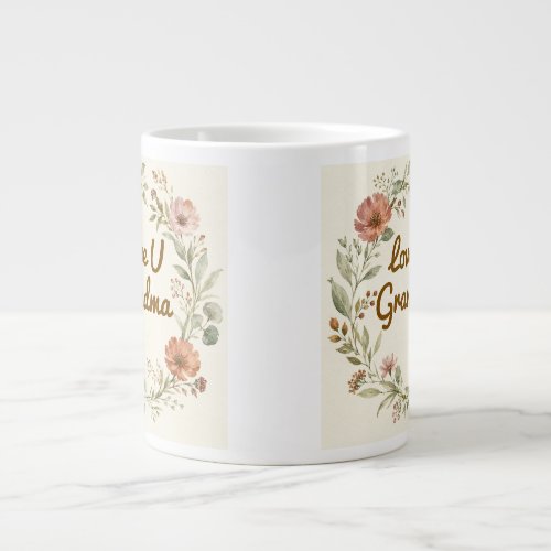 Personalized Grandma Custom Floral Wreath Gift Giant Coffee Mug