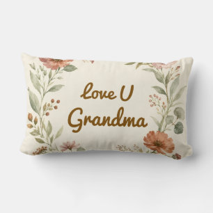 Personalized Grandma Custom Floral Wreath Gift Lumbar Pillow