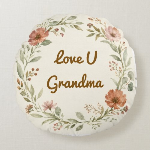 Personalized Grandma Custom Floral Wreath Gift Round Pillow