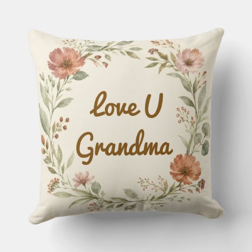 Personalized Grandma Custom Floral Wreath Gift Throw Pillow