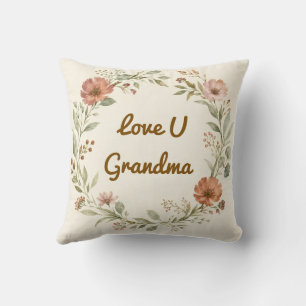 Personalized Grandma Custom Floral Wreath Gift Throw Pillow