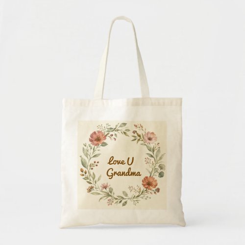 Personalized Grandma Custom Floral Wreath Gift Tote Bag