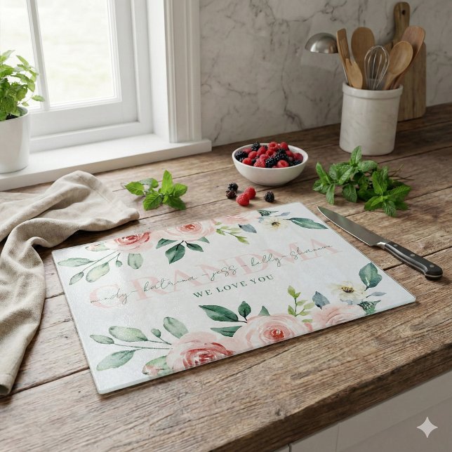 Personalized Grandma Cutting Board (The beautiful watercolor rose personalized cutting board would make a wonderful gift for grandma! )