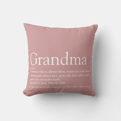 Personalized Grandma Definition Dusty Rose Pink Throw Pillow