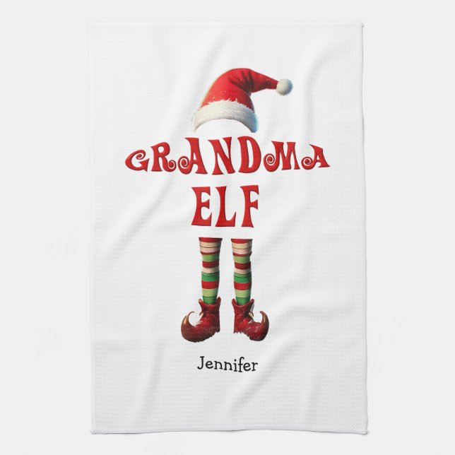 Personalized Grandma Elf Christmas Kitchen Towel (Vertical)