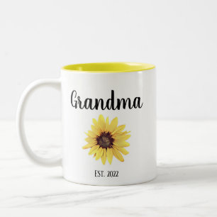Personalized Grandma Est. Painted Sunflower Two-Tone Coffee Mug