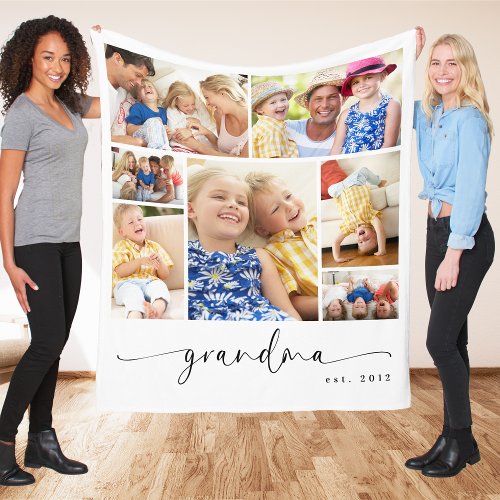 Personalized Grandma Est Photo Collage Fleece Blanket