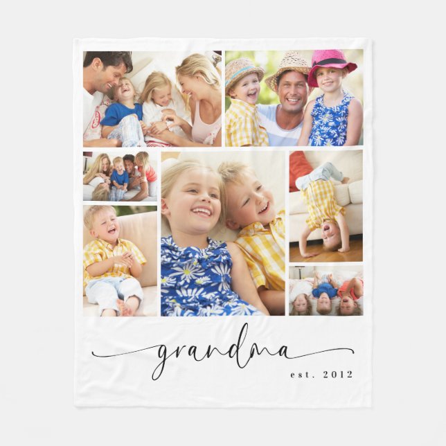 Personalized Grandma Est Photo Collage Fleece Blanket (Front)
