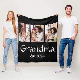 Personalized Grandma Established 3-Photo Collage Fleece Blanket