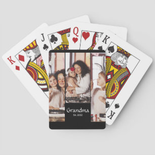 Personalized Grandma Established 3-Photo Collage Poker Cards