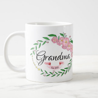 Personalized Grandma Established Flower Wreath Giant Coffee Mug