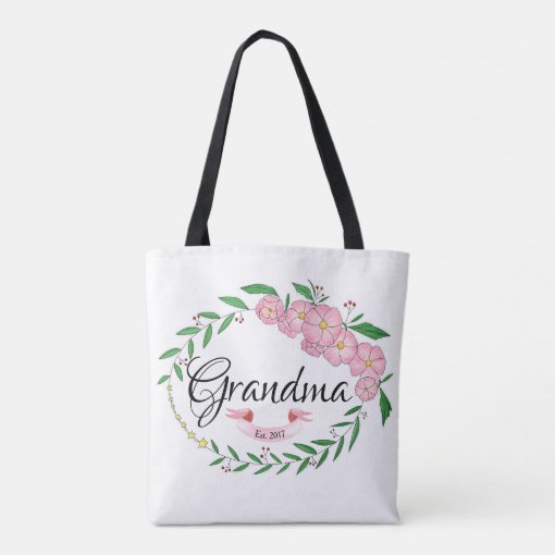 Personalized Grandma Established Flower Wreath Tote Bag | Zazzle