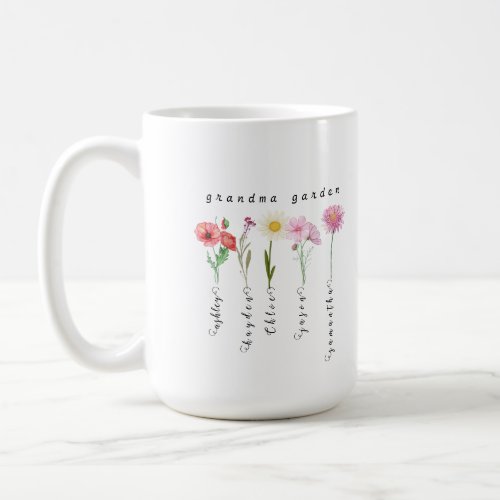 Personalized grandma garden birth flowers  coffee mug