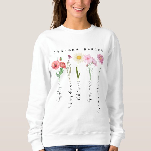 Personalized grandma garden birth flowers T-Shirt Sweatshirt (Front)