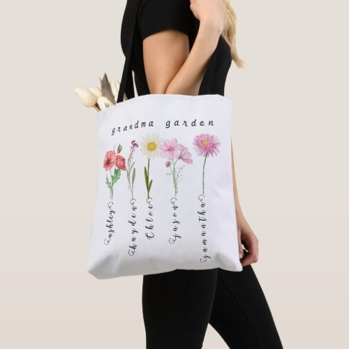 Personalized grandma garden birth flowers  tote bag