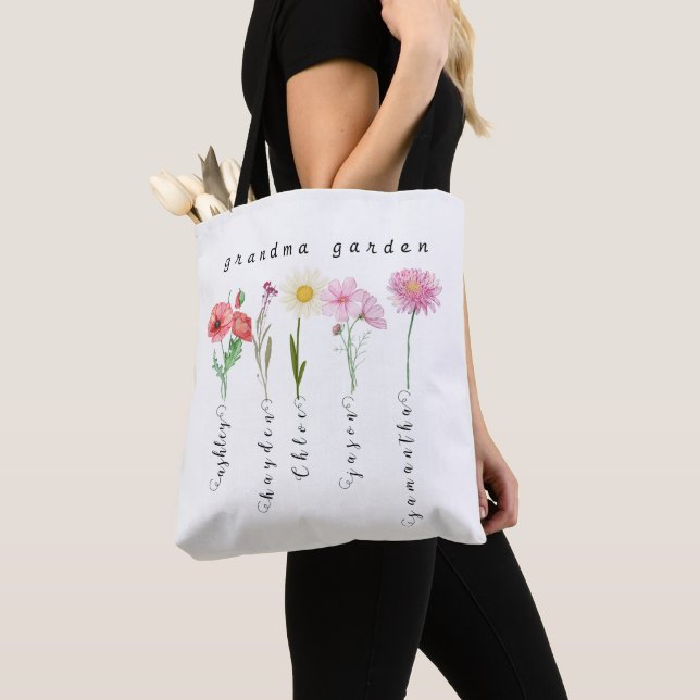 Personalized grandma garden birth flowers  tote bag (Close Up)