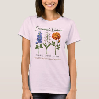 Personalized Grandma Gift Crochet Birth Flowers T-Shirt