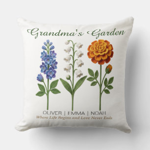 Personalized Grandma Gift Crochet Birth Flowers Throw Pillow
