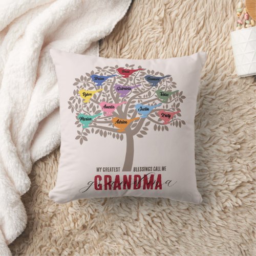 Personalized Grandma Gift Grandchild Mothers Day  Throw Pillow
