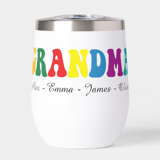 Personalized Grandma Gift with Grandkids’ Names Thermal Wine Tumbler