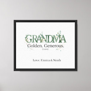 Personalized Grandma Golden Generous Grand Quote Canvas Print