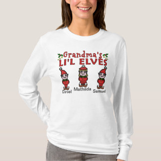 Personalized Grandma Grandkids Elves 2 Boys 1 Girl T-Shirt