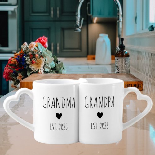 Personalized Grandma Grandpa EST 2023 Coffee Mug Set