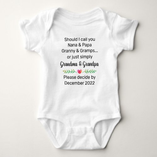 Personalized Grandma Grandpa Pregnancy Reveal Baby Bodysuit