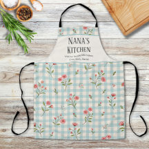 Personalized Grandma Kitchen Blue Gingham Floral