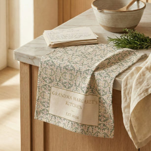 Personalized Grandma Kitchen Gift Botanical Green Towel