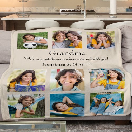 personalized grandma modern photo collage  beige fleece blanket