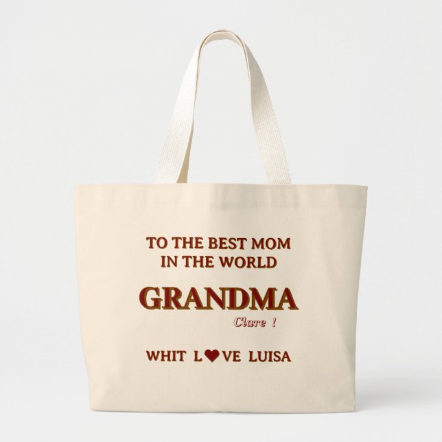 Personalized Grandma Mom Mommy Script  Large Tote Bag (Front)