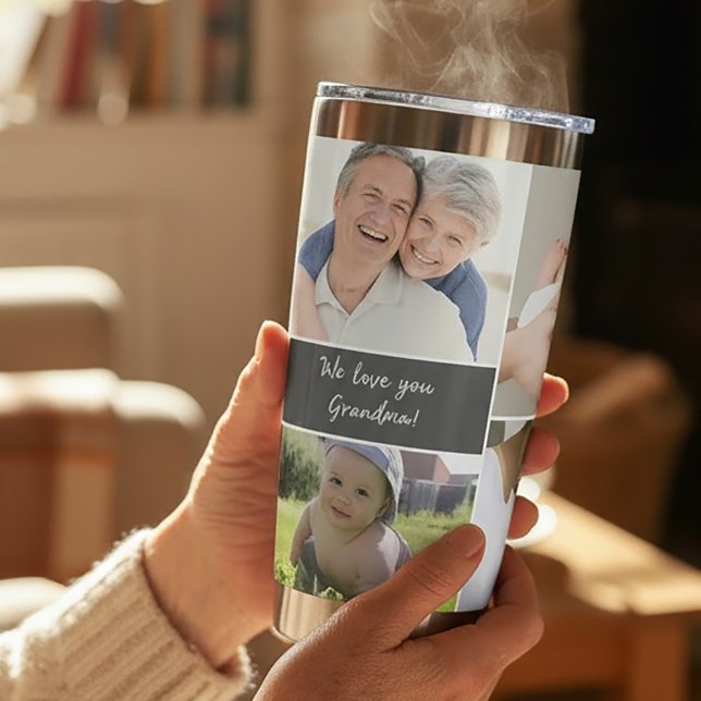 Personalized Grandma Mother's day Photo Collage Insulated Tumbler (Custom photo collage. We love you grandma travel mug.)