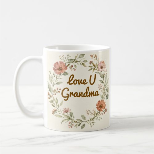 Personalized Grandma Mug Custom Floral Wreath Gift