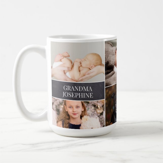 Personalized Grandma Name Photo Collage Coffee Mug (Left)