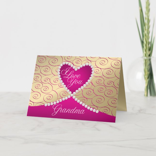 Personalized Grandma Pearls  Valentine Card (Front)