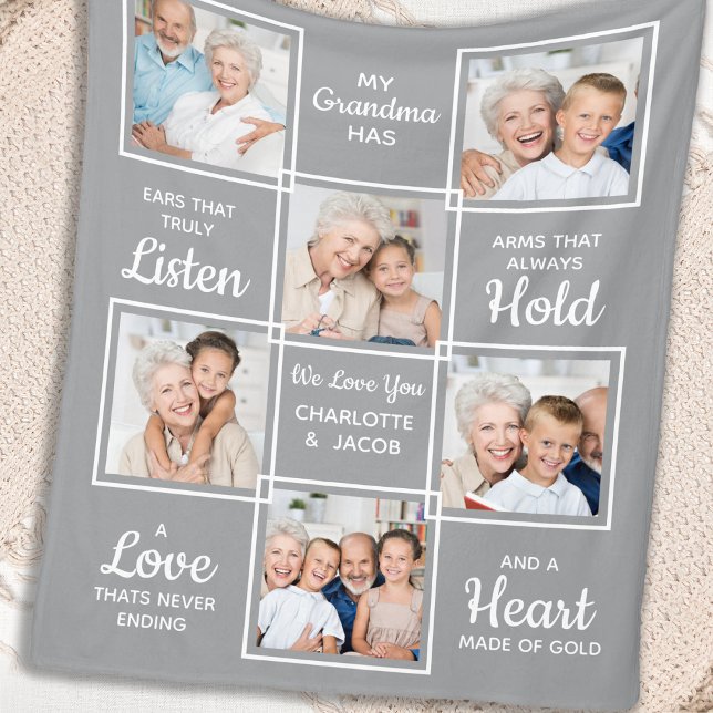 Personalized Grandma Photo Collage Fleece Blanket (Creator Uploaded)