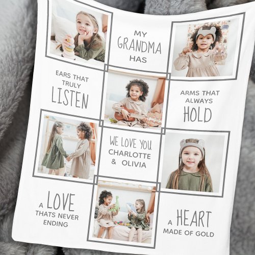 Personalized Grandma Photo Collage Grandmother Fleece Blanket